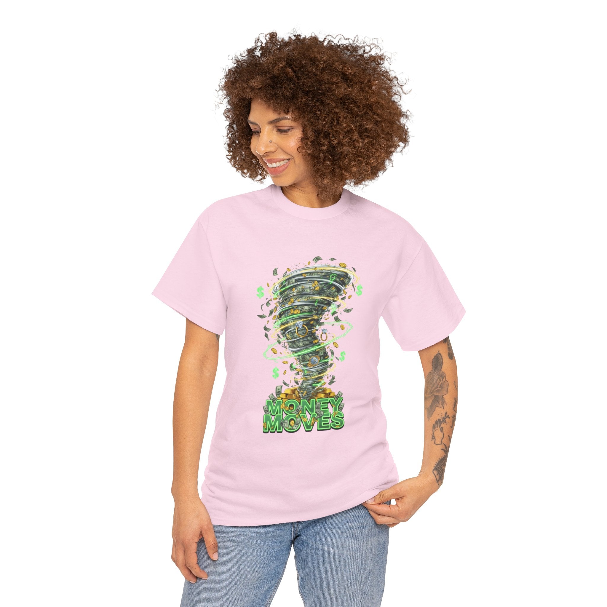 Money Moves Tee — Green Dollar Tornado Graphic T‑Shirt