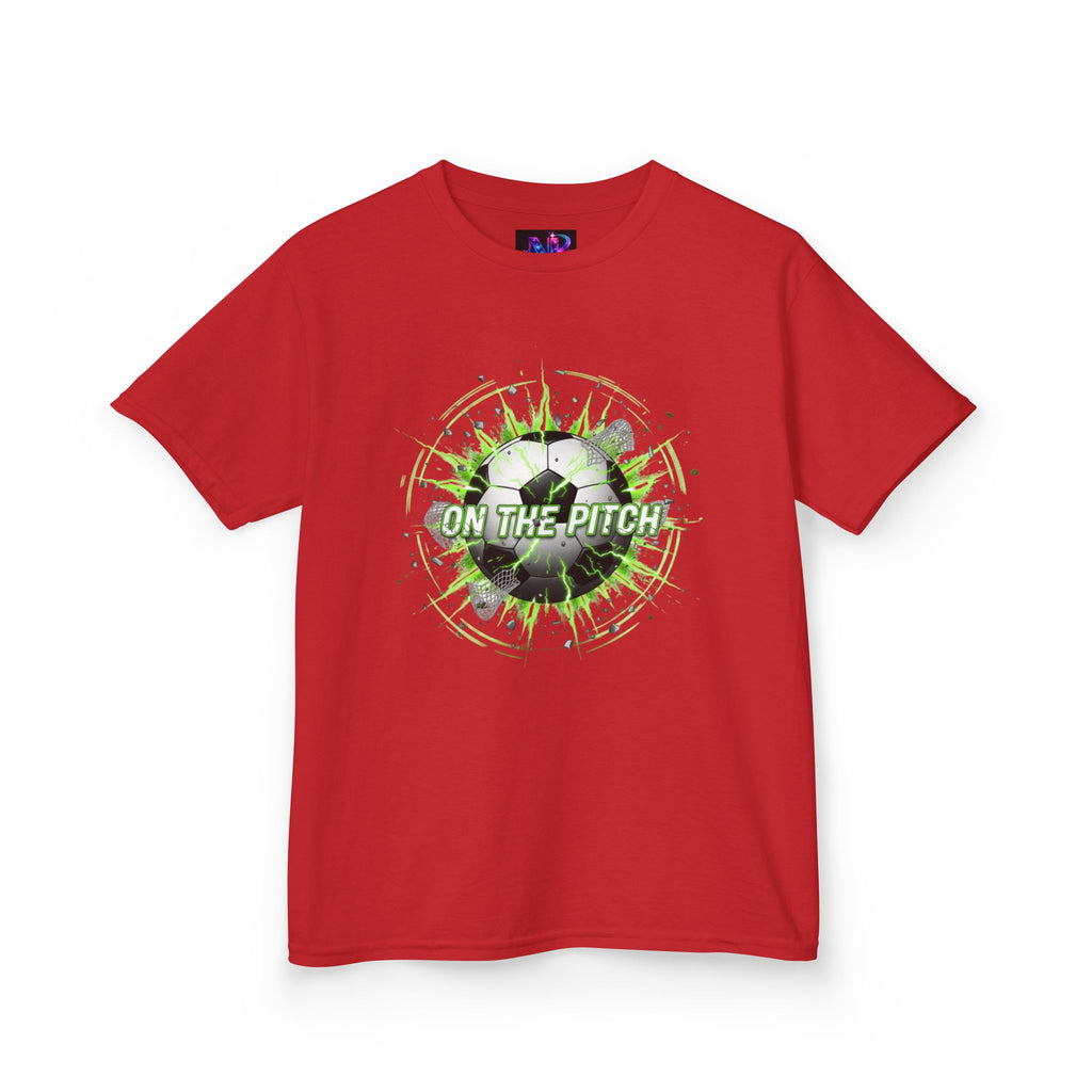 Kids Soccer T‑Shirt — 'On The Pitch' Green Splatter Design