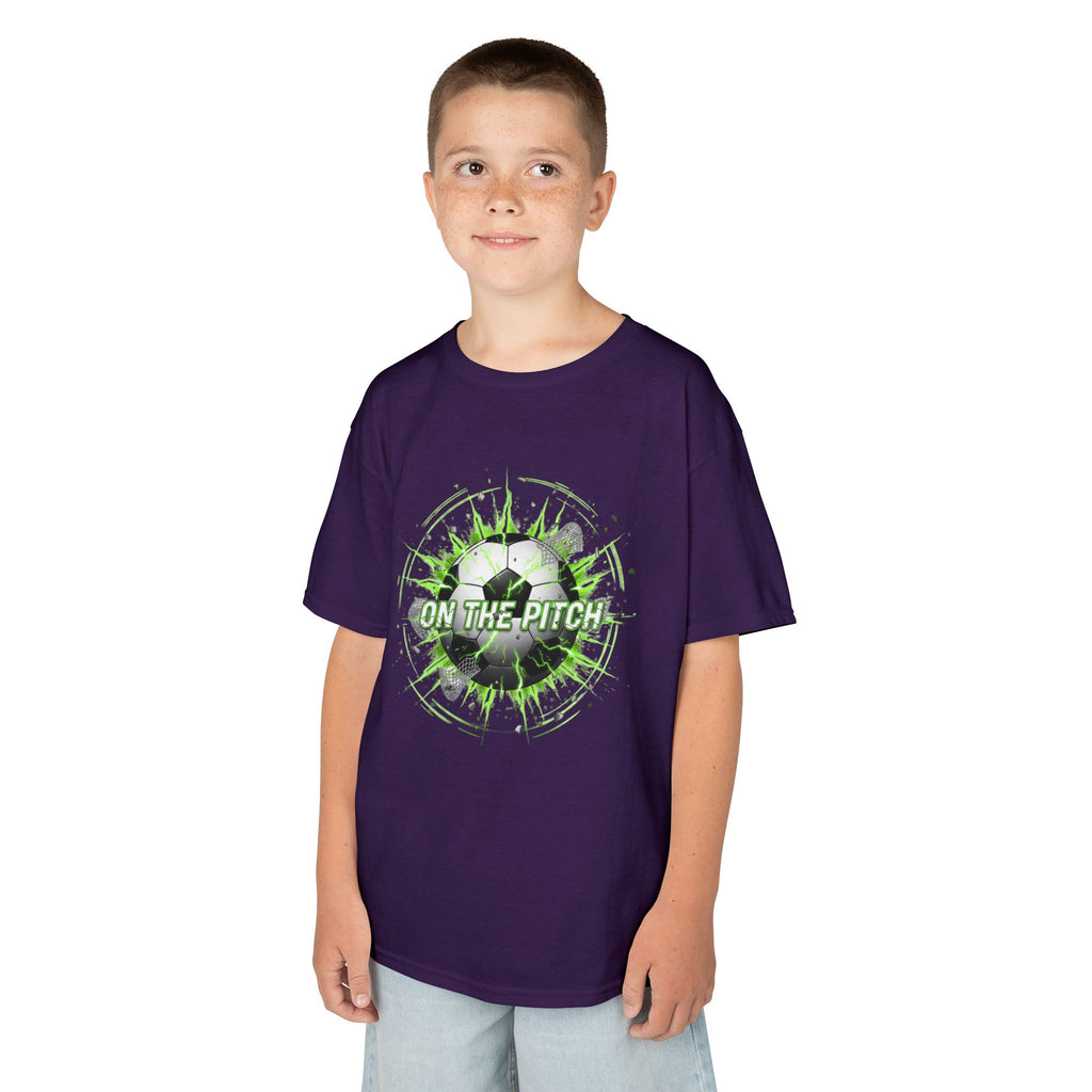 Kids Soccer T‑Shirt — 'On The Pitch' Green Splatter Design