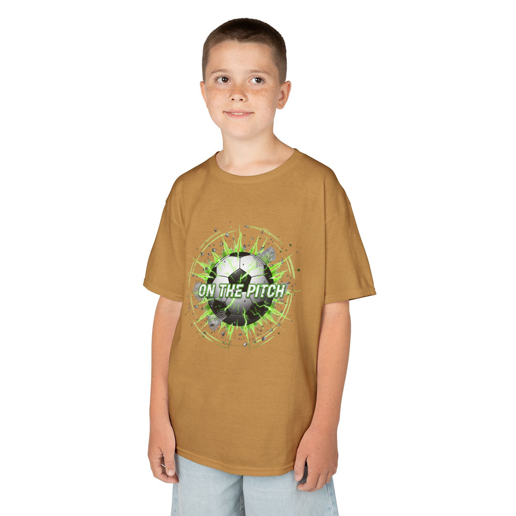 Kids Soccer T‑Shirt — 'On The Pitch' Green Splatter Design