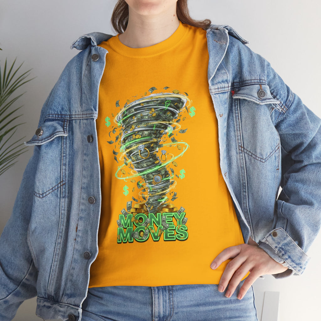 Money Moves Tee — Green Dollar Tornado Graphic T‑Shirt