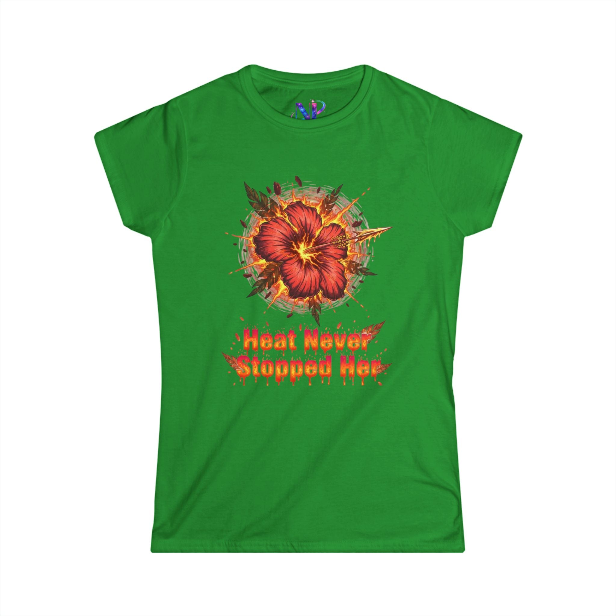 Women's Tee — 'Heat Never Stopped Her' Floral Fire Graphic