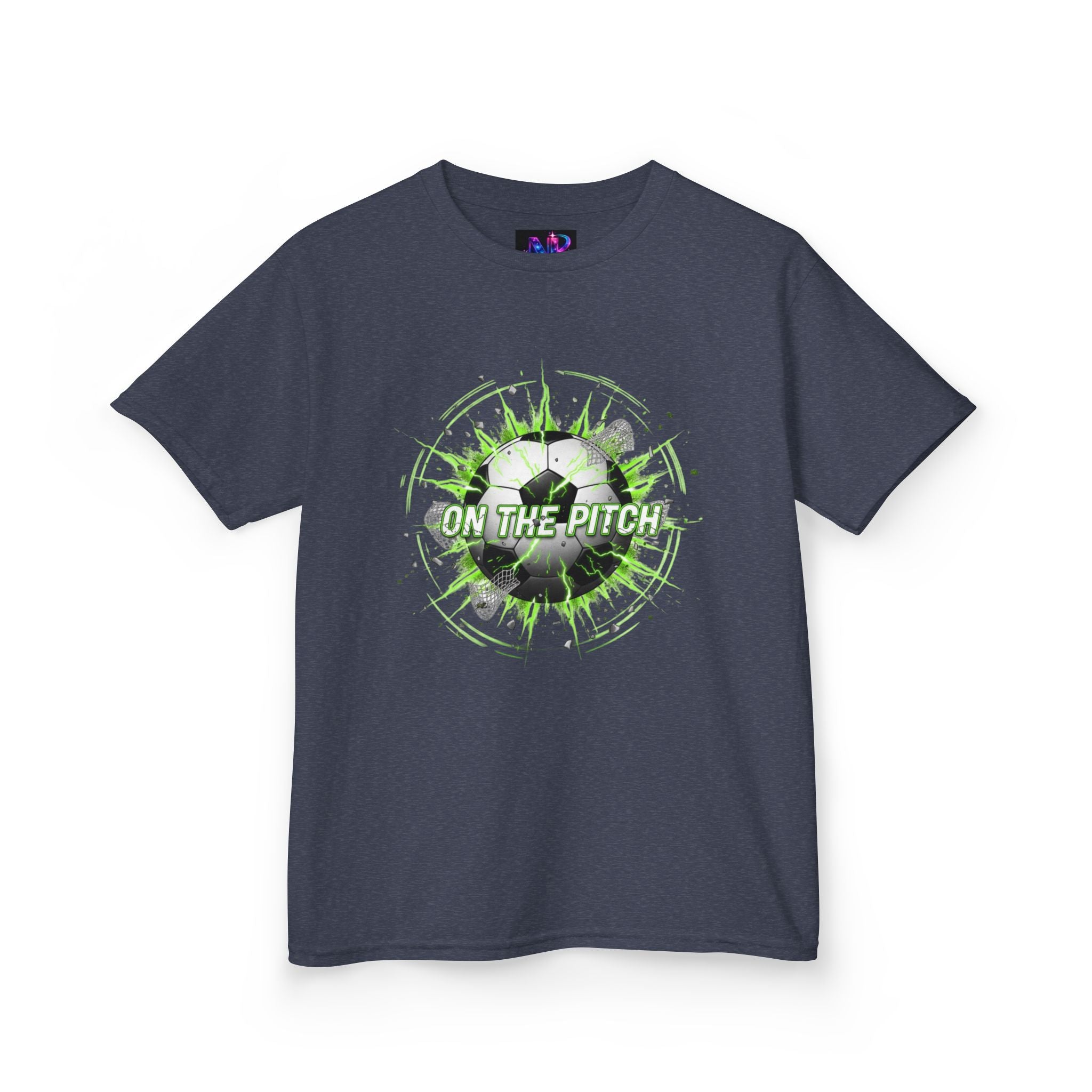 Kids Soccer T‑Shirt — 'On The Pitch' Green Splatter Design