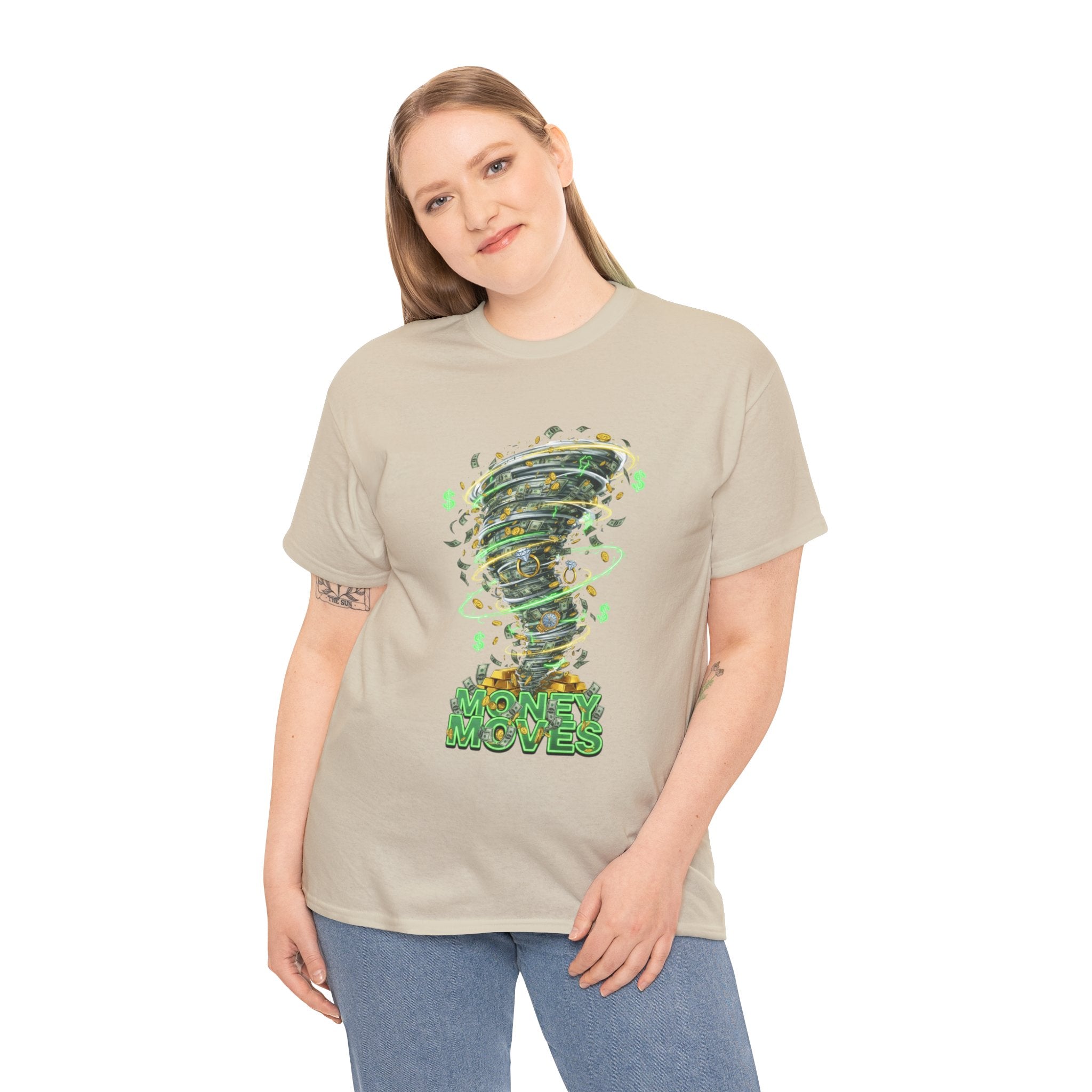 Money Moves Tee — Green Dollar Tornado Graphic T‑Shirt