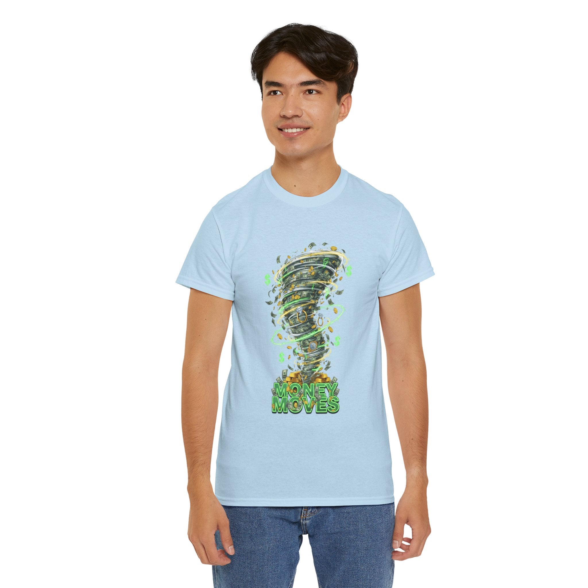 Money Moves Tee — Green Dollar Tornado Graphic T‑Shirt