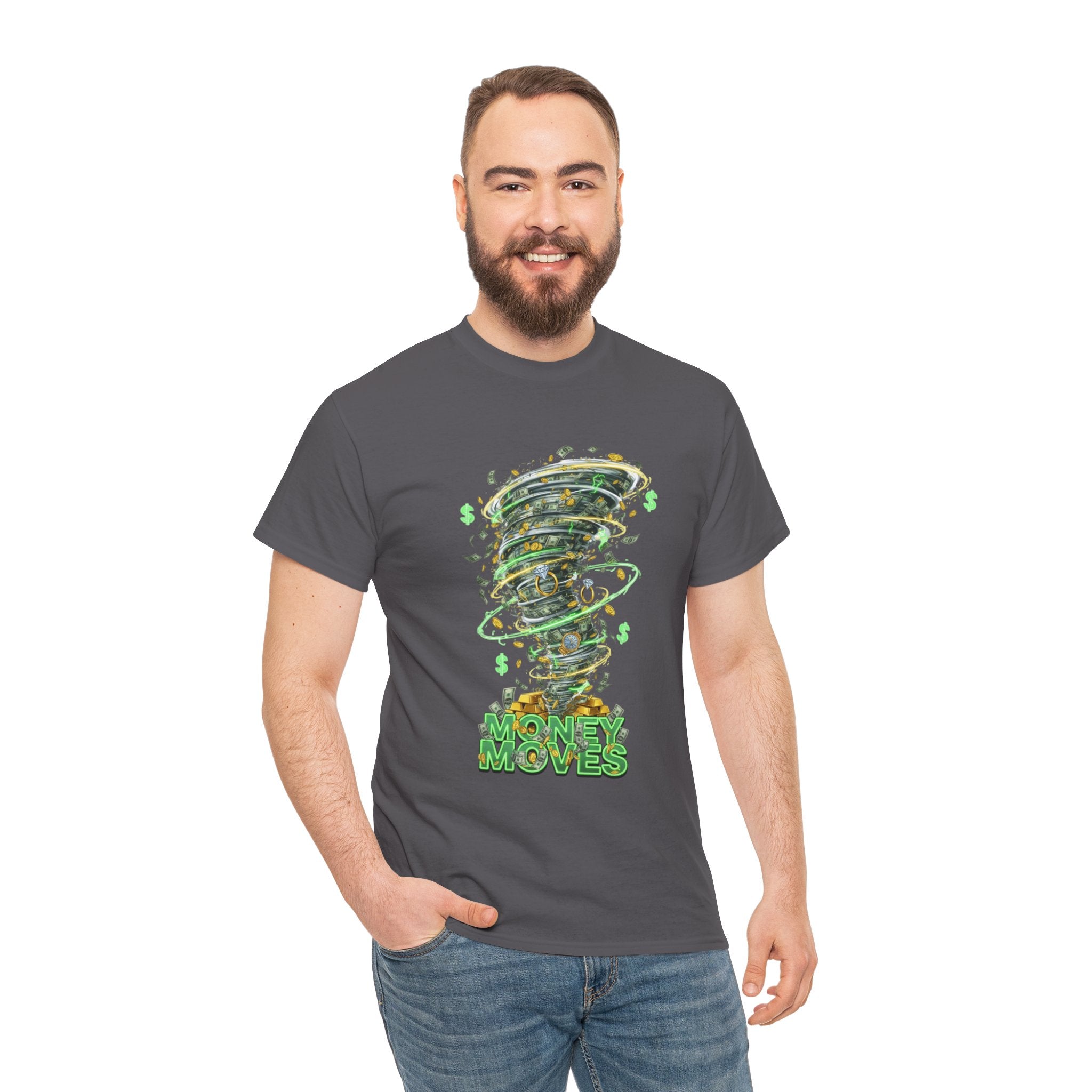 Money Moves Tee — Green Dollar Tornado Graphic T‑Shirt
