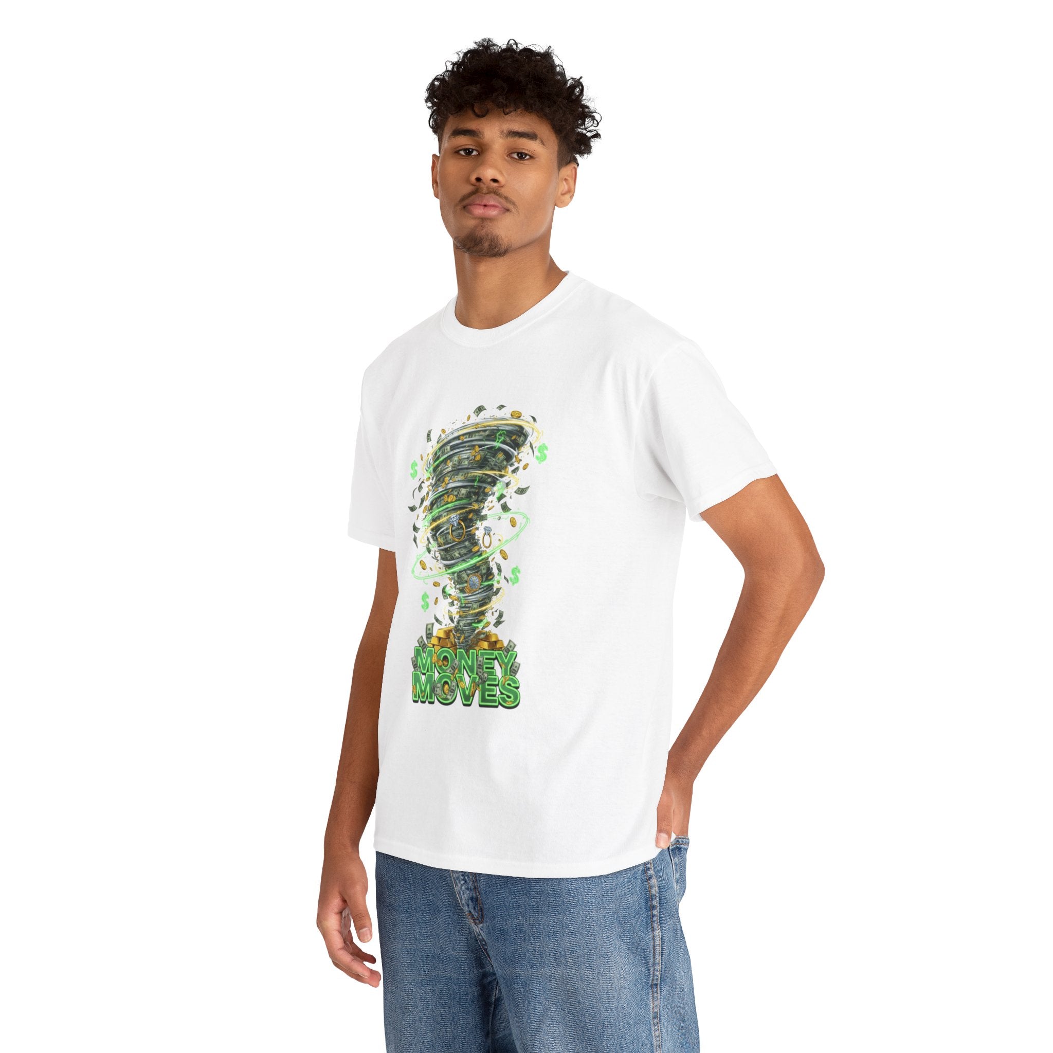 Money Moves Tee — Green Dollar Tornado Graphic T‑Shirt
