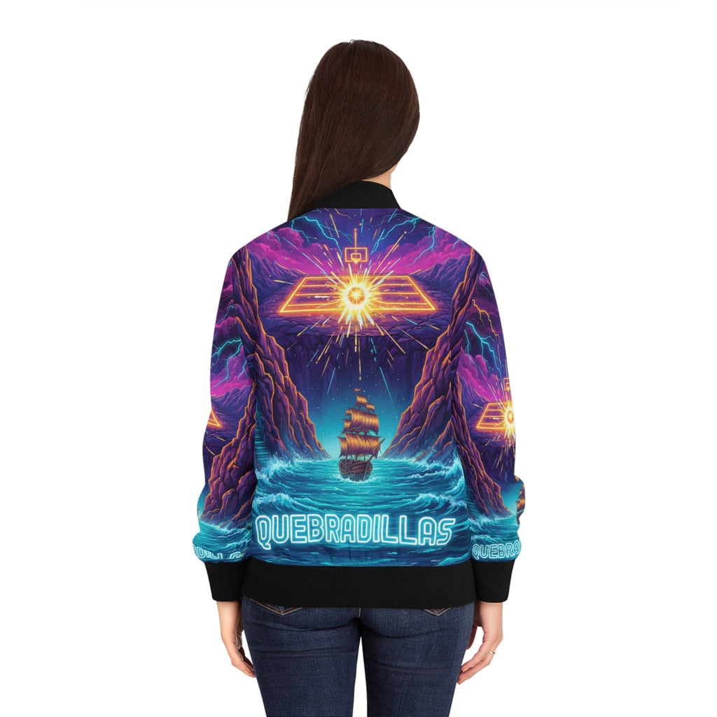 Quebradillas: El Pirata Cósmico Bomber Jacket — 'Quebradillas' Neon Nautical Design