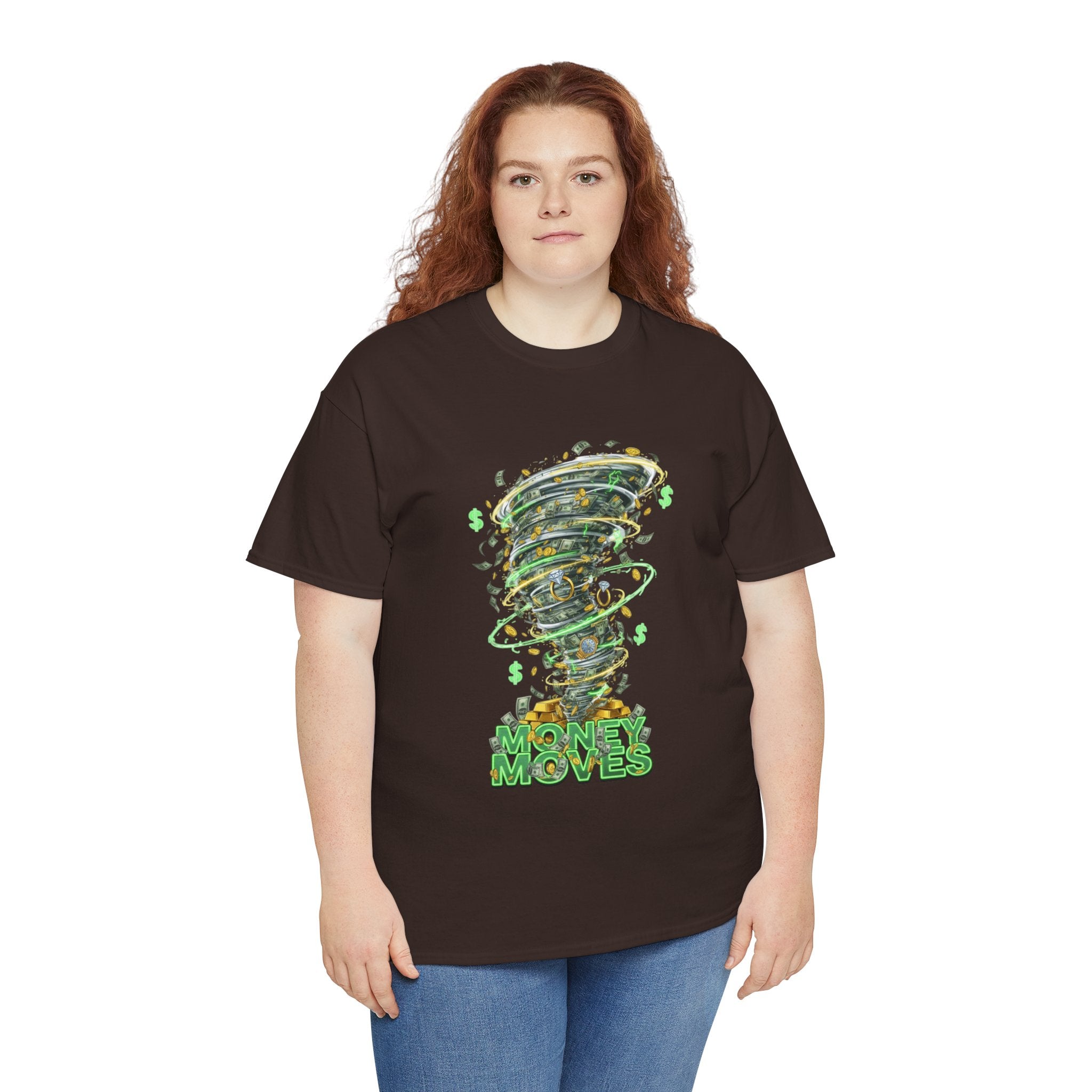 Money Moves Tee — Green Dollar Tornado Graphic T‑Shirt