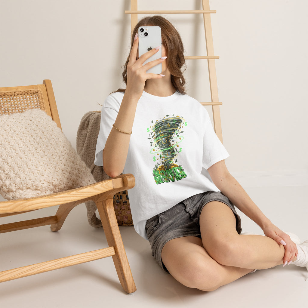 Money Moves Tee — Green Dollar Tornado Graphic T‑Shirt