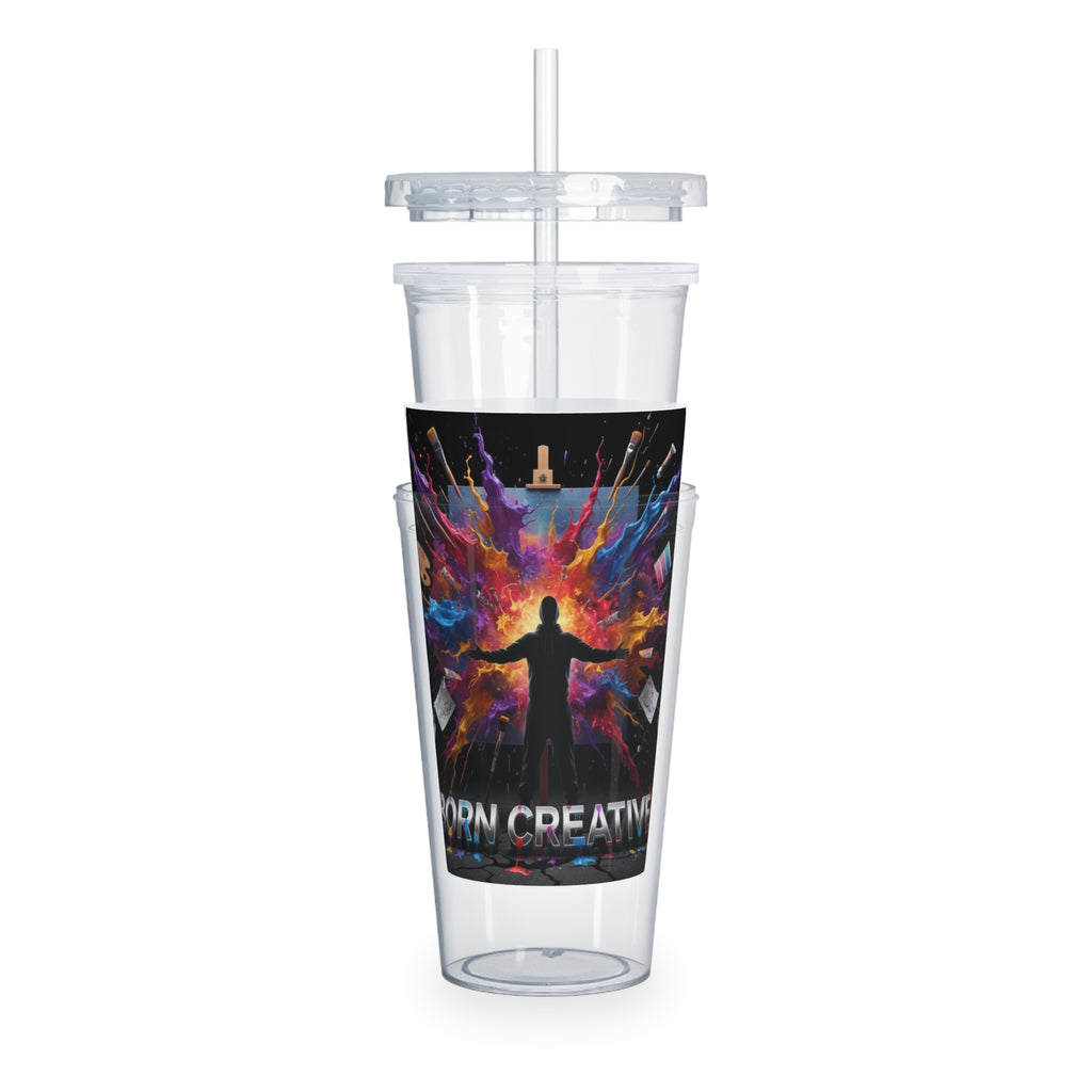Born Creative Art Tumbler with Straw — Colorful Artist Paint Splash Travel Cup