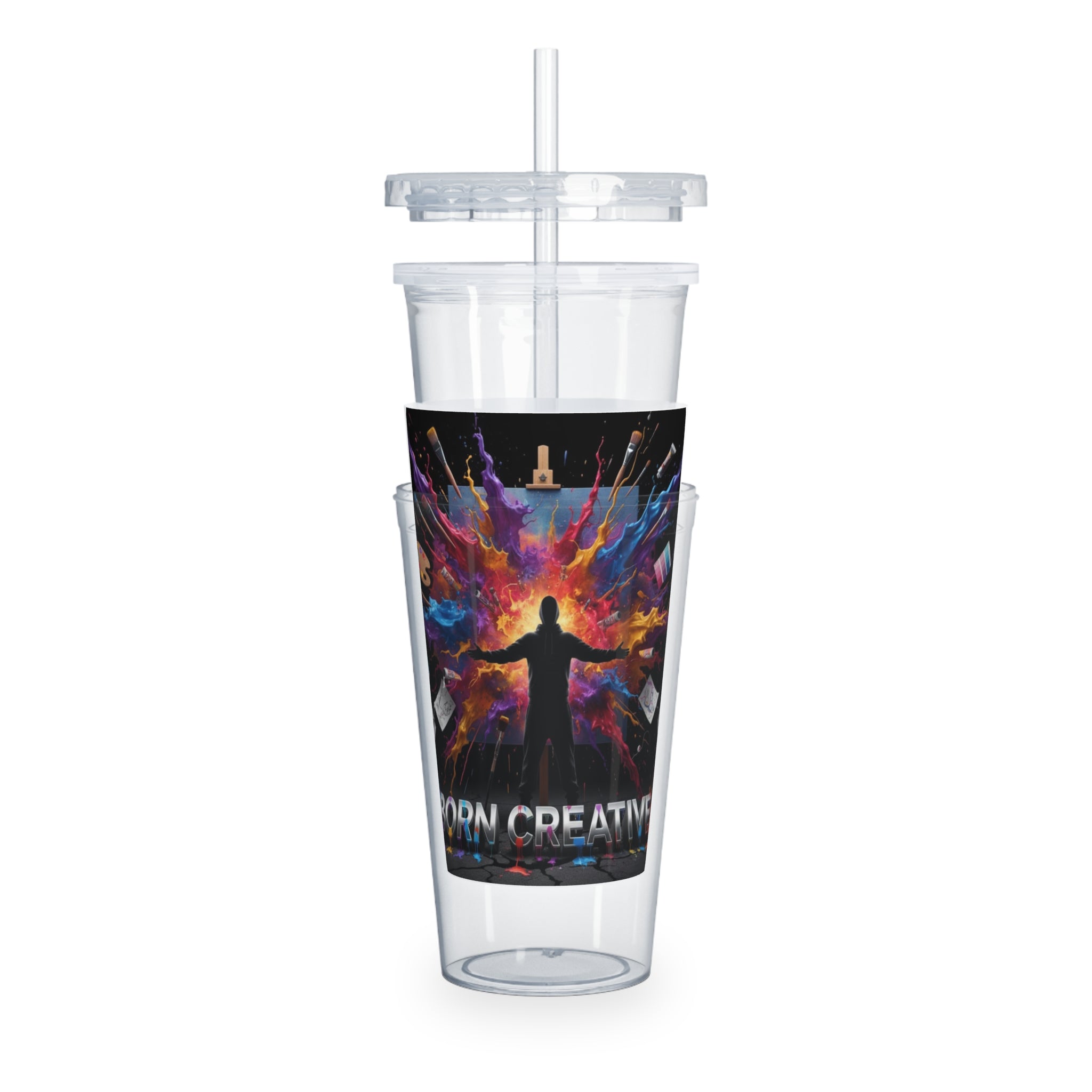 Born Creative Art Tumbler with Straw — Colorful Artist Paint Splash Travel Cup
