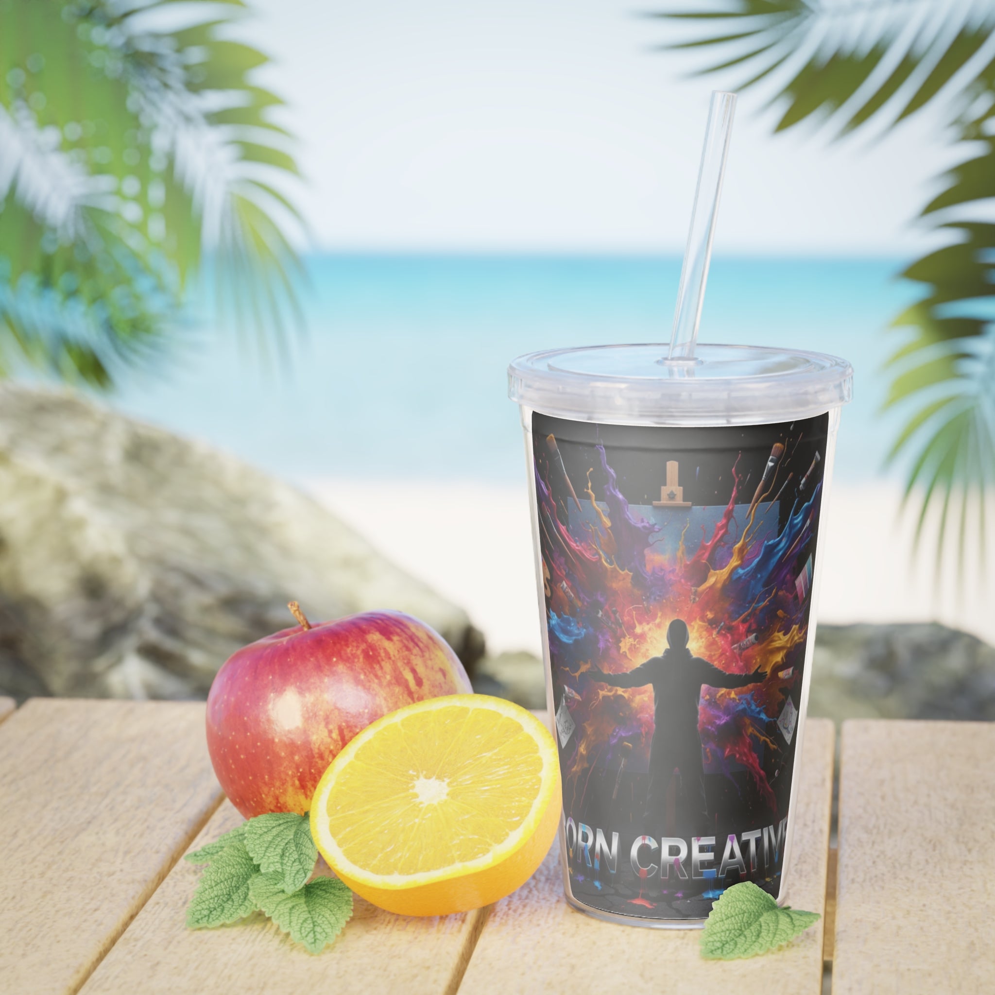 Born Creative Art Tumbler with Straw — Colorful Artist Paint Splash Travel Cup