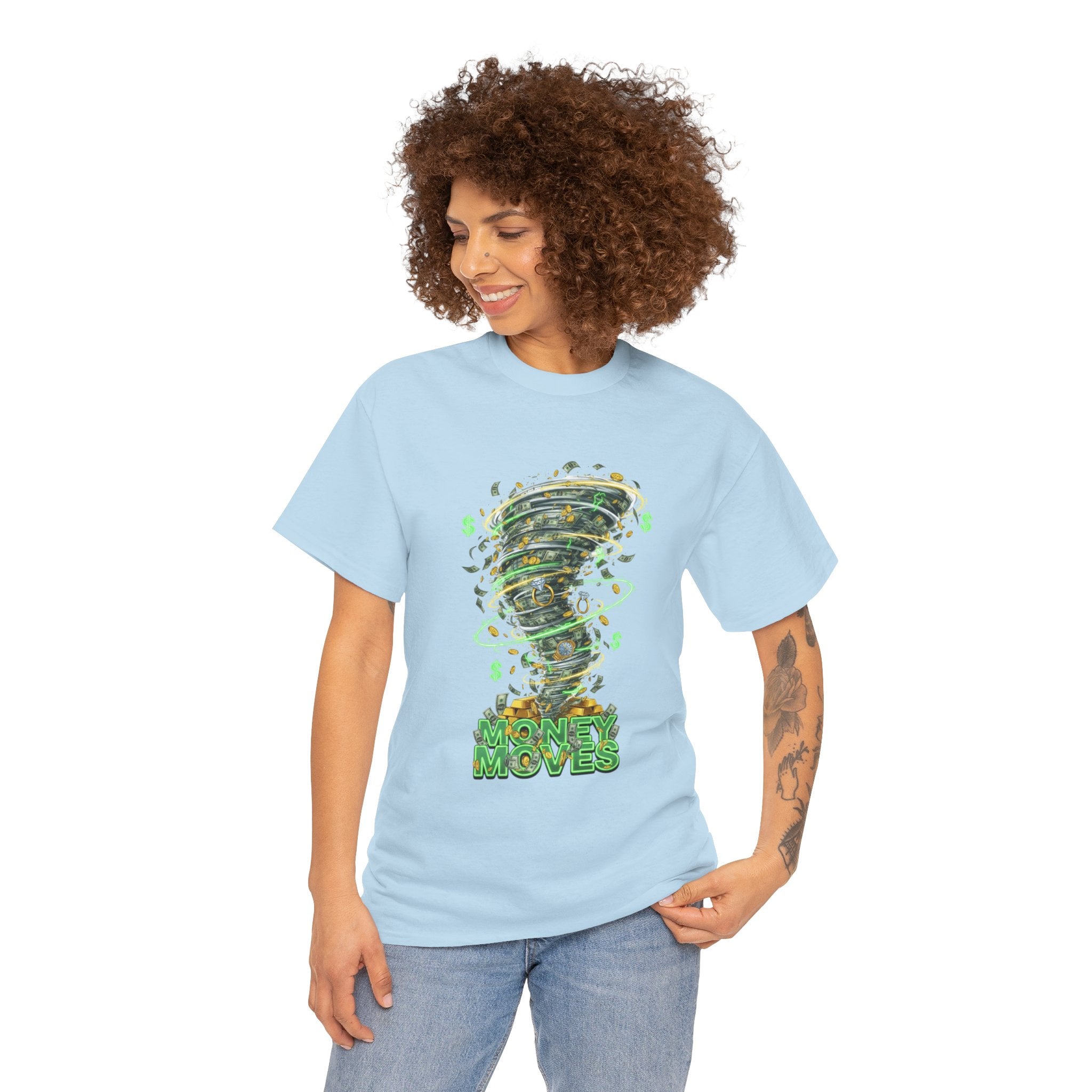 Money Moves Tee — Green Dollar Tornado Graphic T‑Shirt