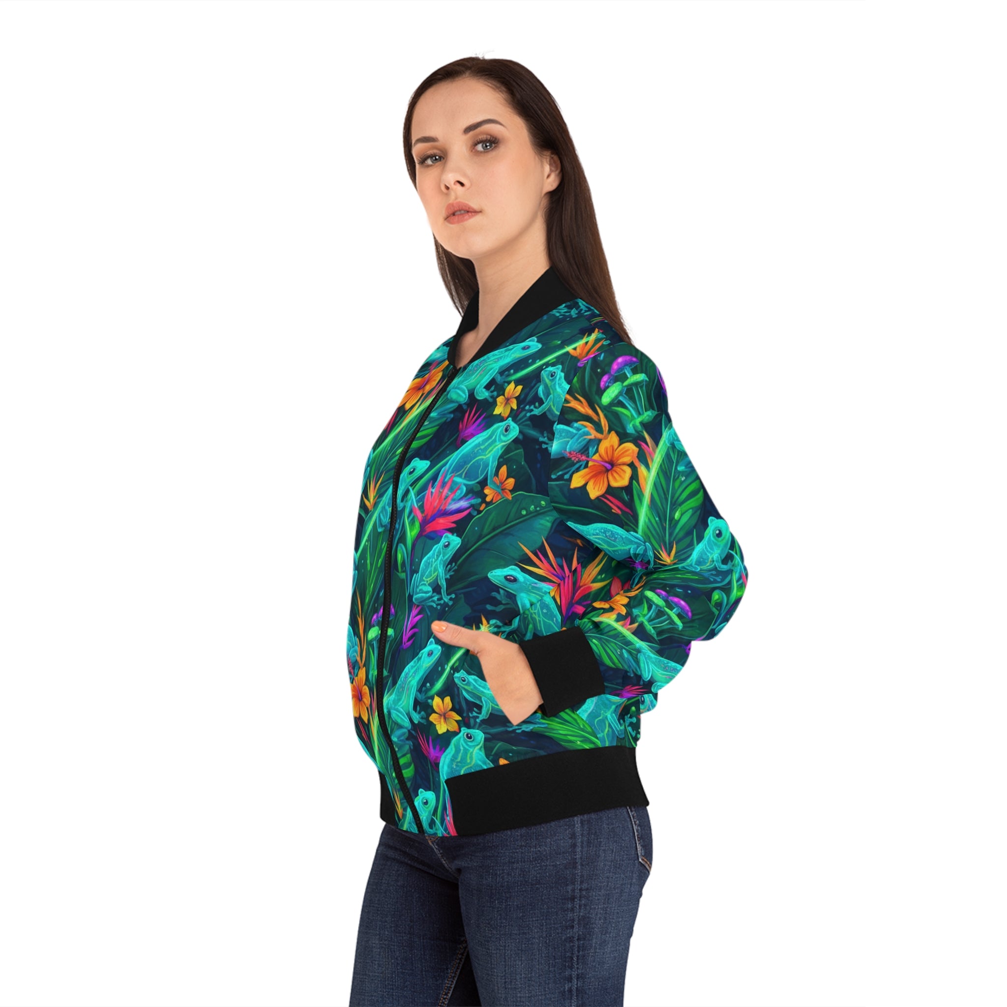 El Coro de Coquíes Bomber Jacket — Floral Jungle Print Women's Jacket