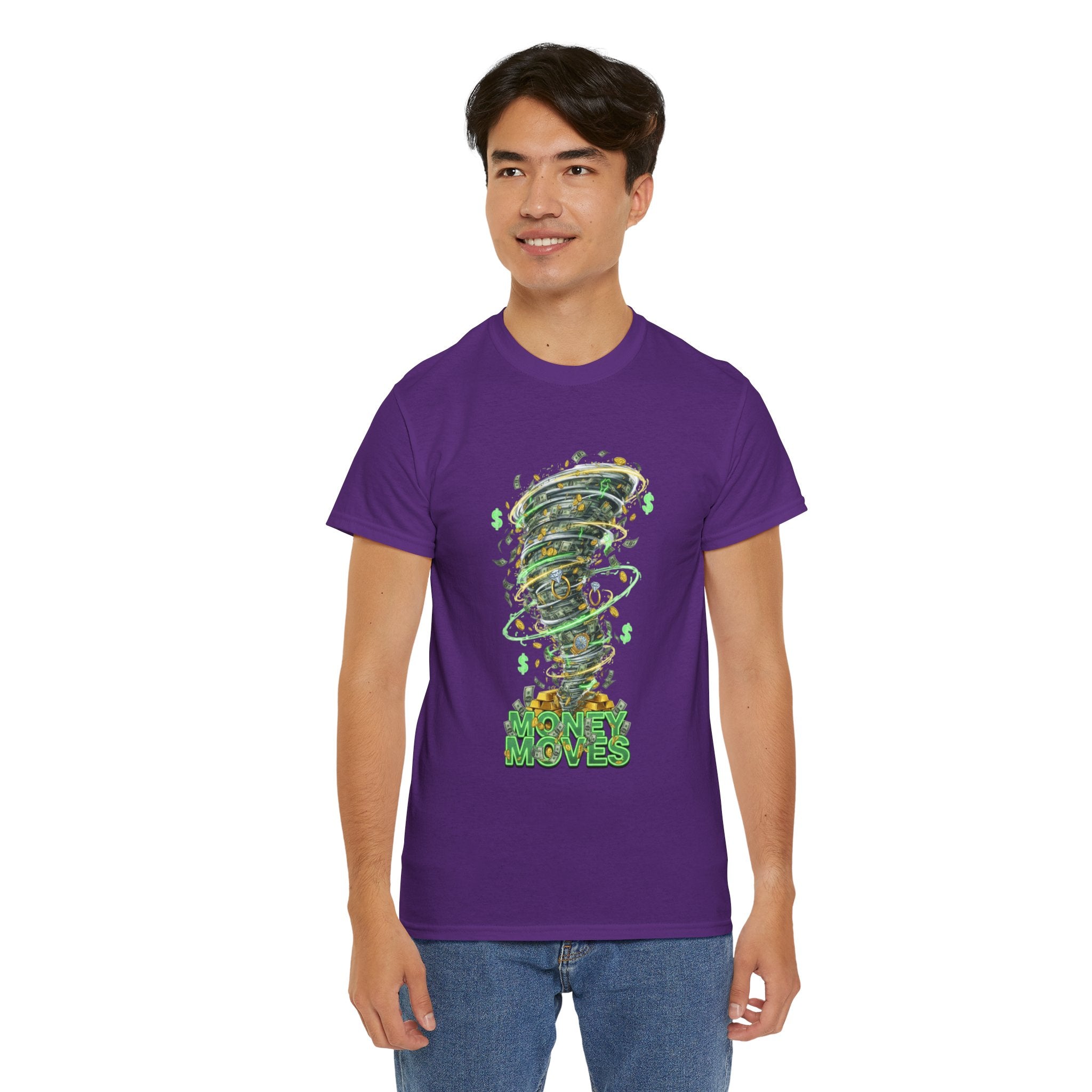 Money Moves Tee — Green Dollar Tornado Graphic T‑Shirt