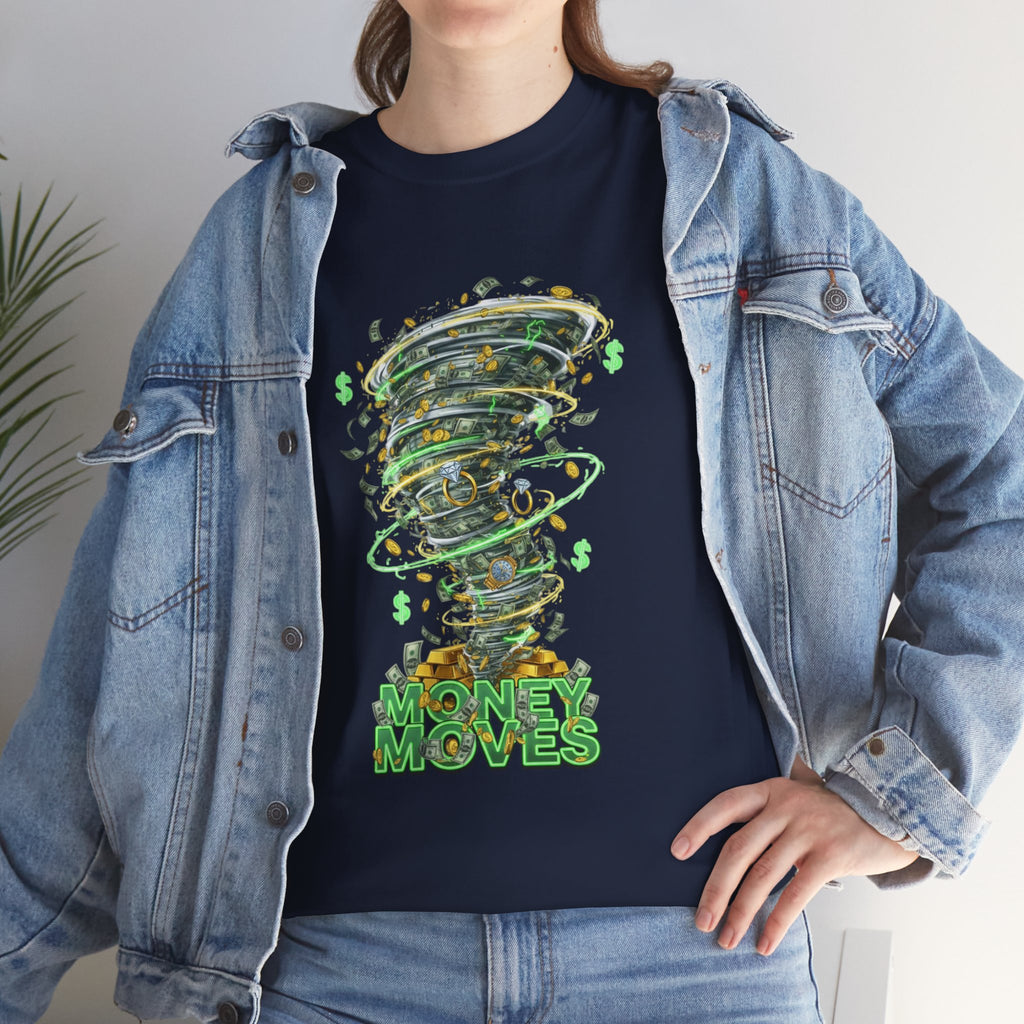 Money Moves Tee — Green Dollar Tornado Graphic T‑Shirt