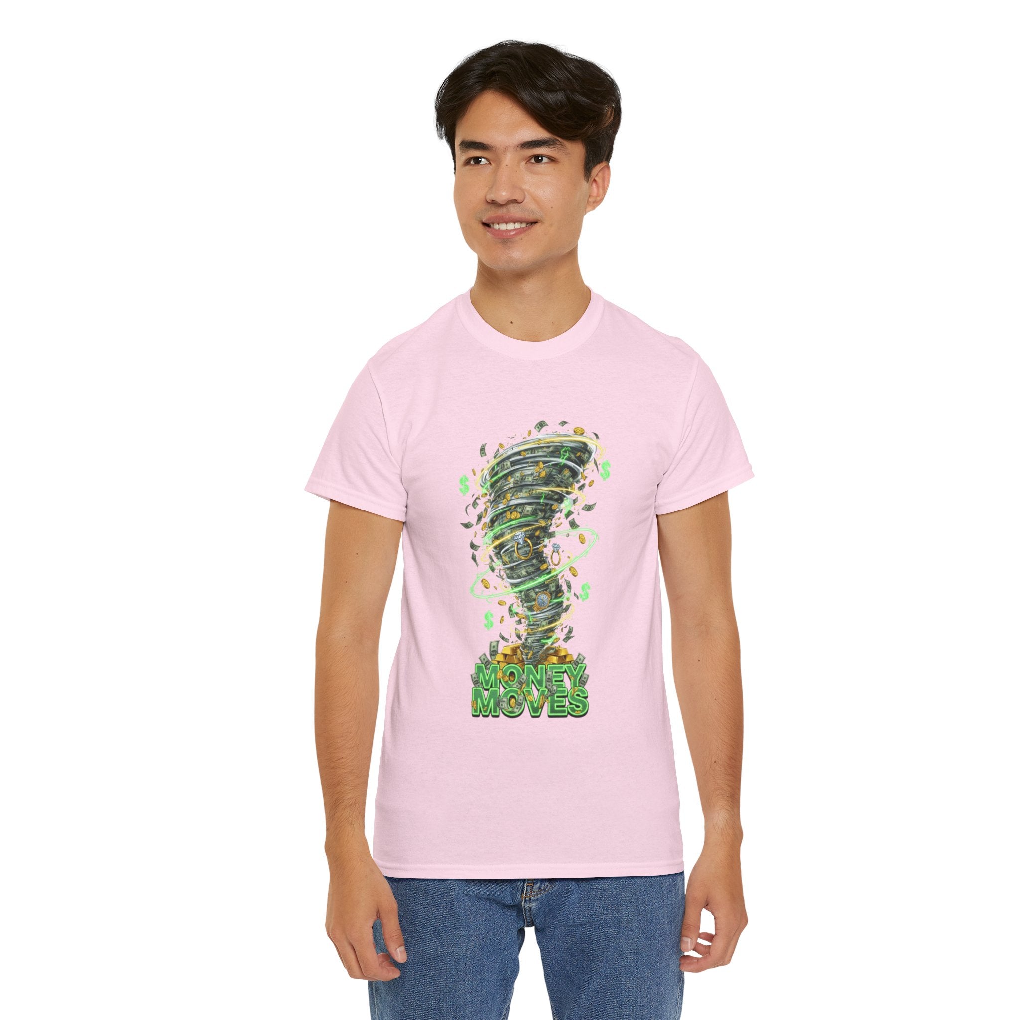 Money Moves Tee — Green Dollar Tornado Graphic T‑Shirt