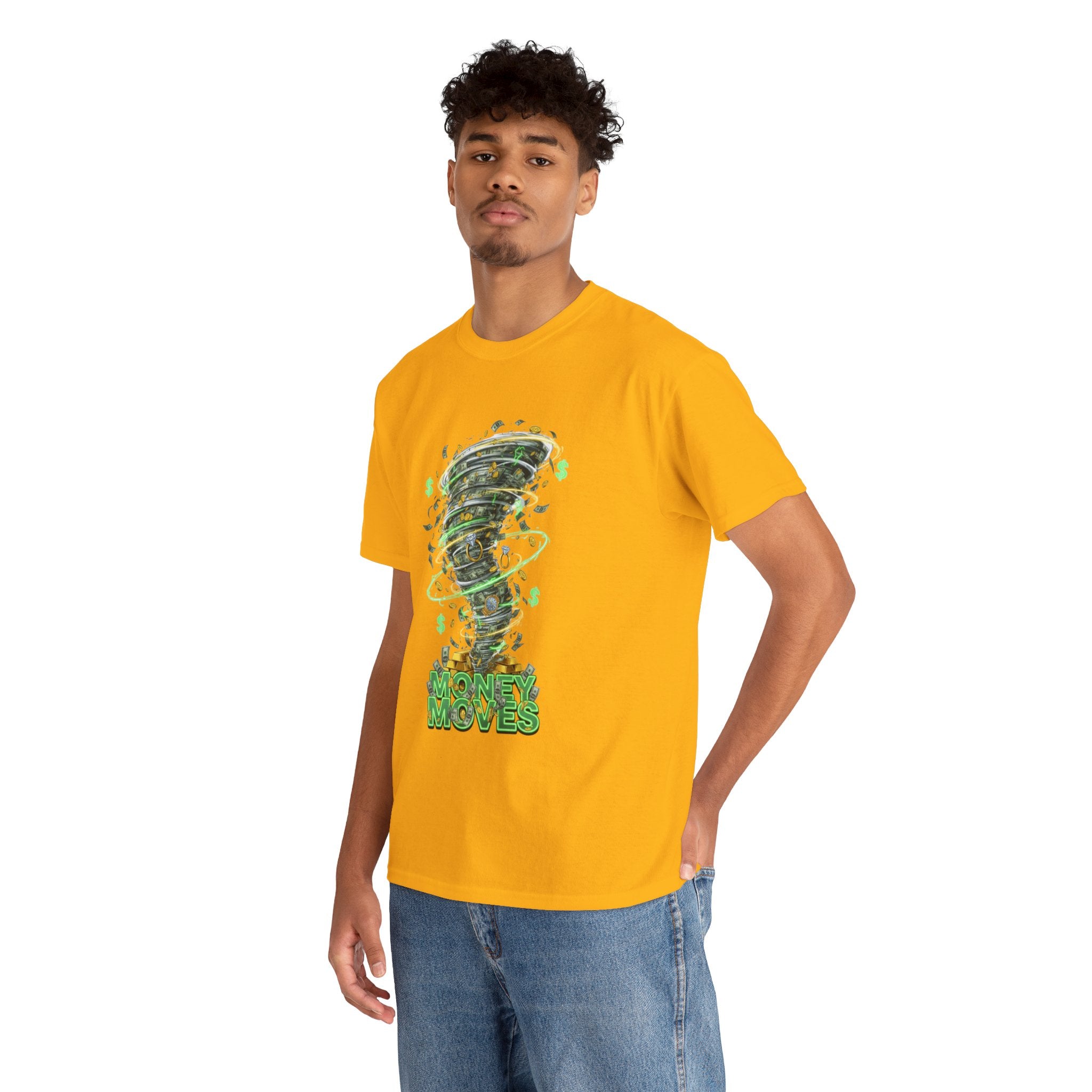 Money Moves Tee — Green Dollar Tornado Graphic T‑Shirt