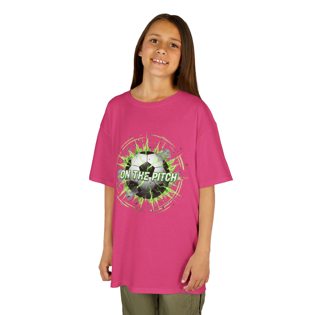 Kids Soccer T‑Shirt — 'On The Pitch' Green Splatter Design