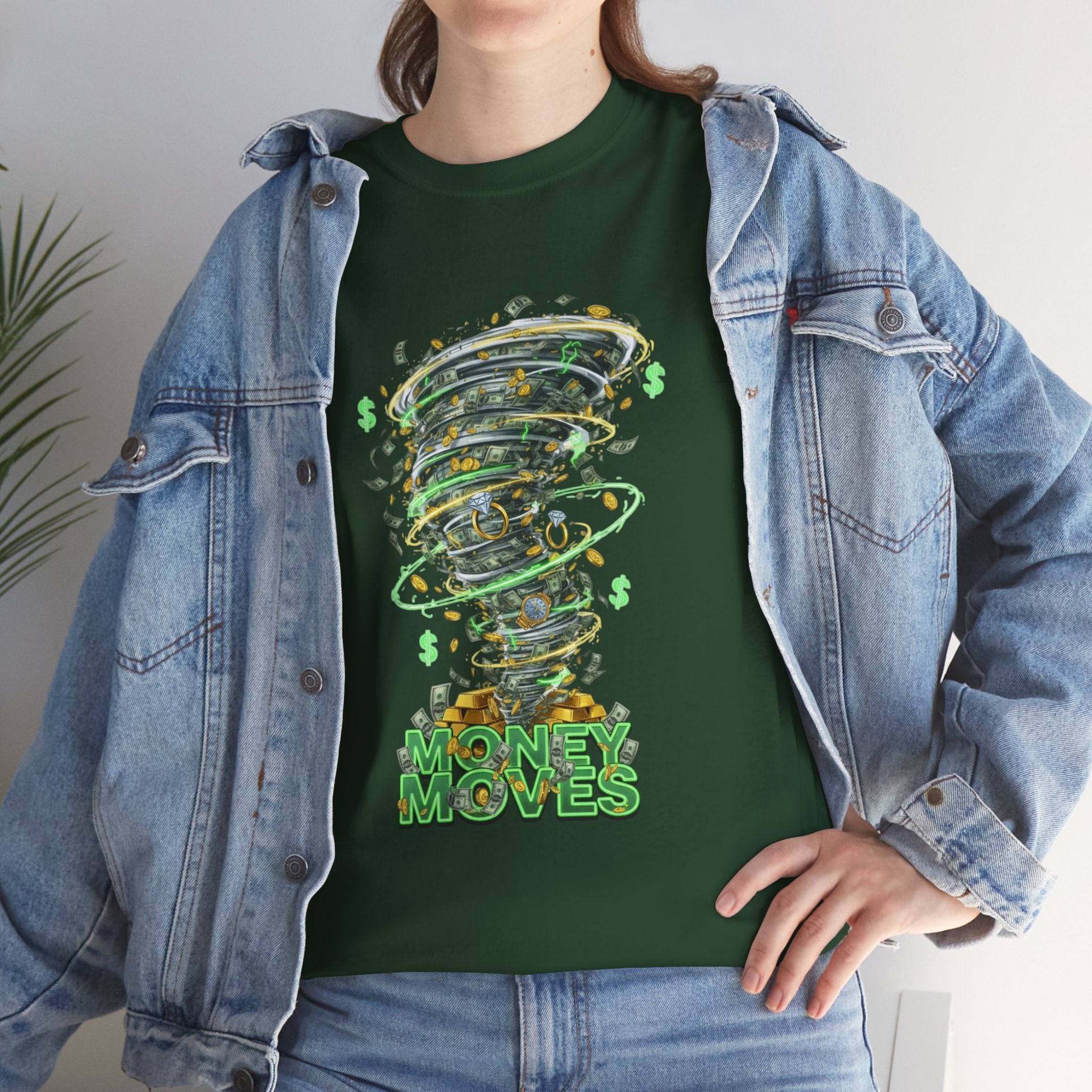 Money Moves Tee — Green Dollar Tornado Graphic T‑Shirt