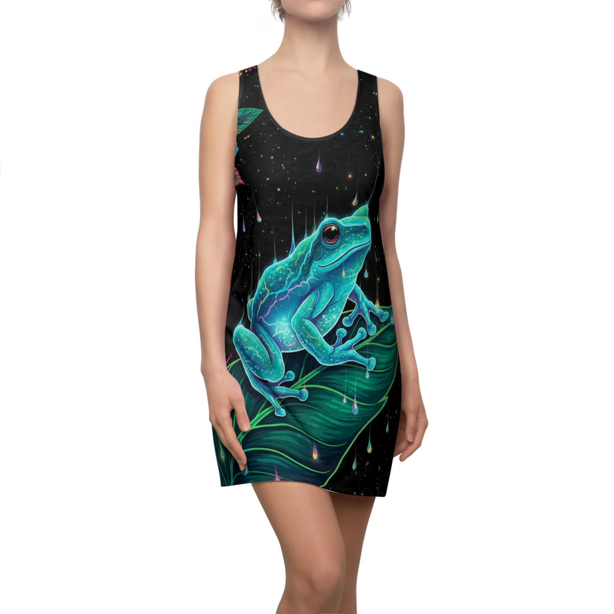 El Coquí Bioluminiscente Racerback Dress — Puerto Rico Tropical Night AOP