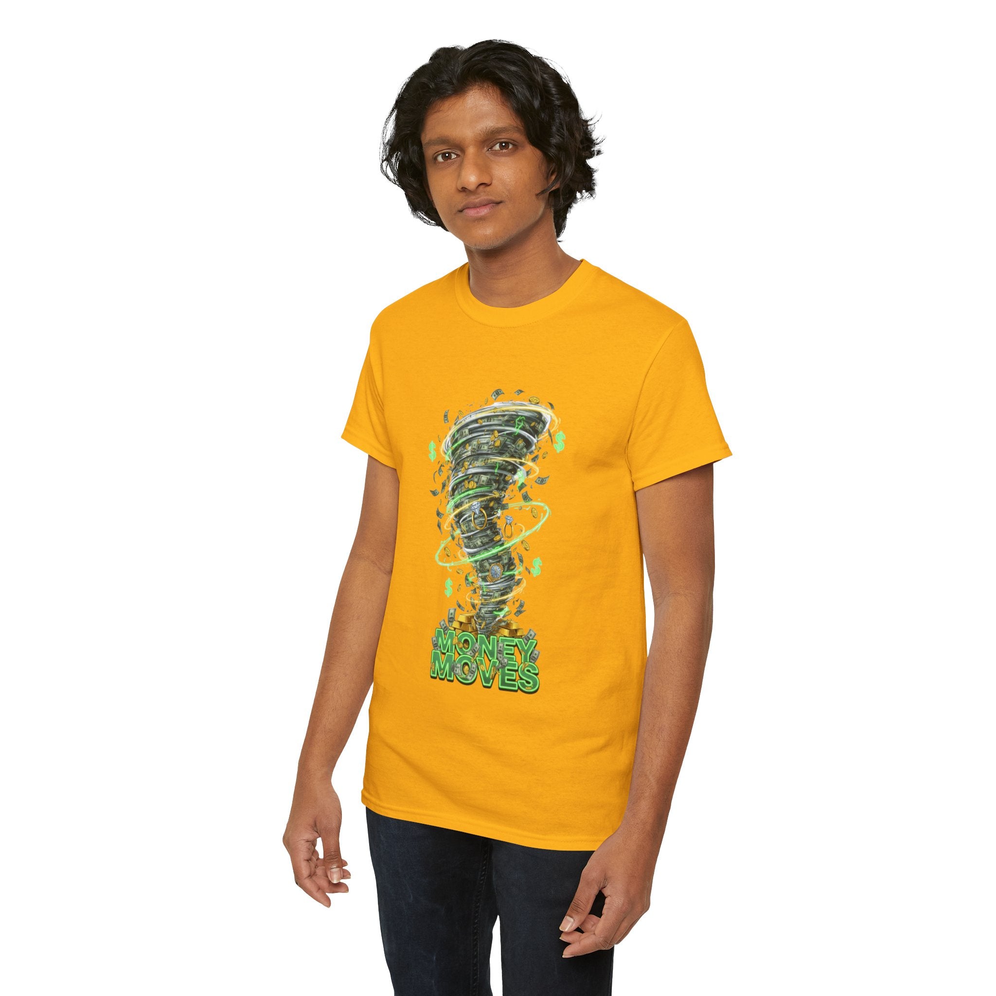 Money Moves Tee — Green Dollar Tornado Graphic T‑Shirt