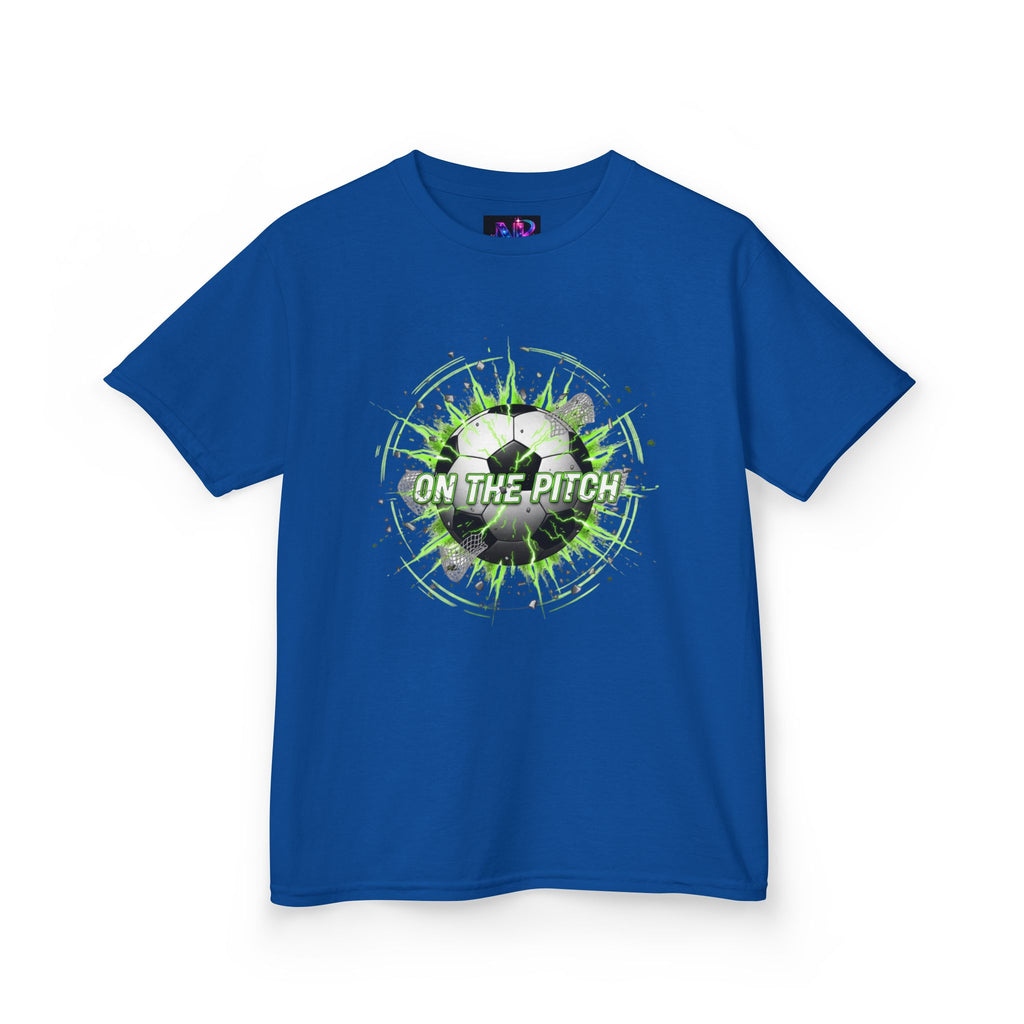 Kids Soccer T‑Shirt — 'On The Pitch' Green Splatter Design
